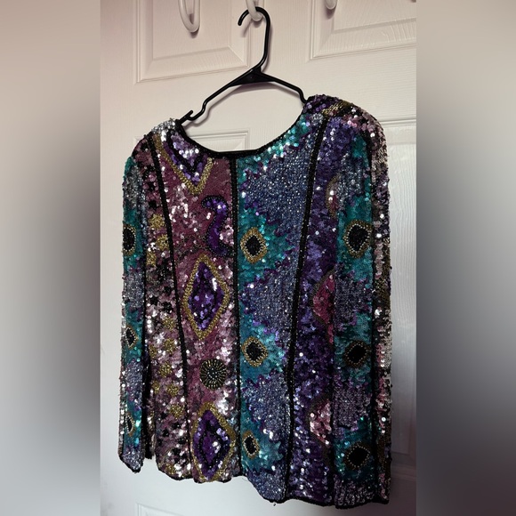 Oleg Cassini Multicolor Sequin Women's Blouse - Picture 2 of 6